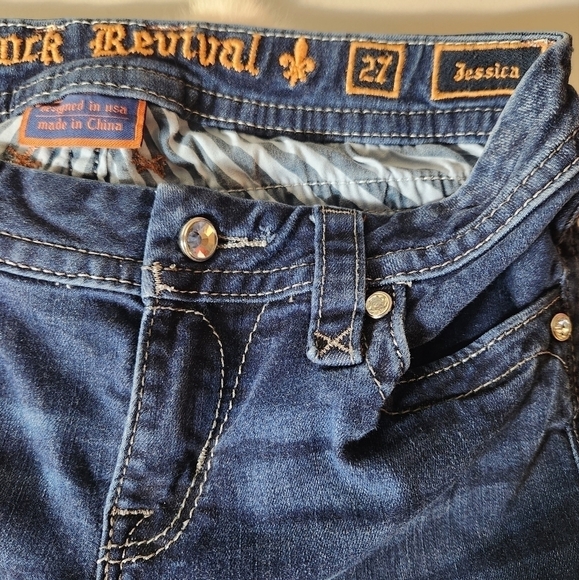 Rock Revival Jessica Curvy Midrise Thick Stitch Flap Pocket Skinny Jeans-Size 27 - Picture 8 of 13